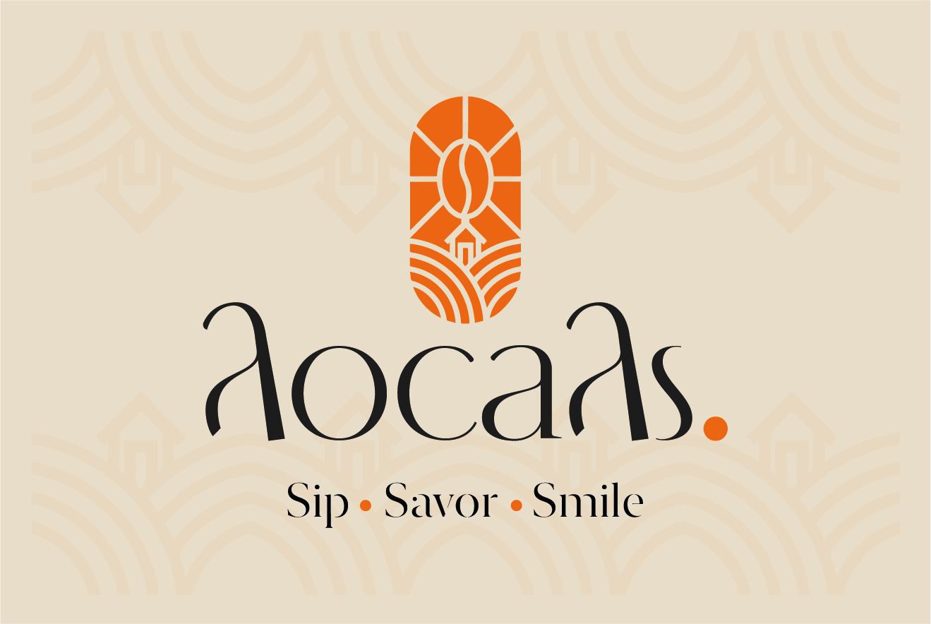 Locals coffee shop logo on a beige patterned background